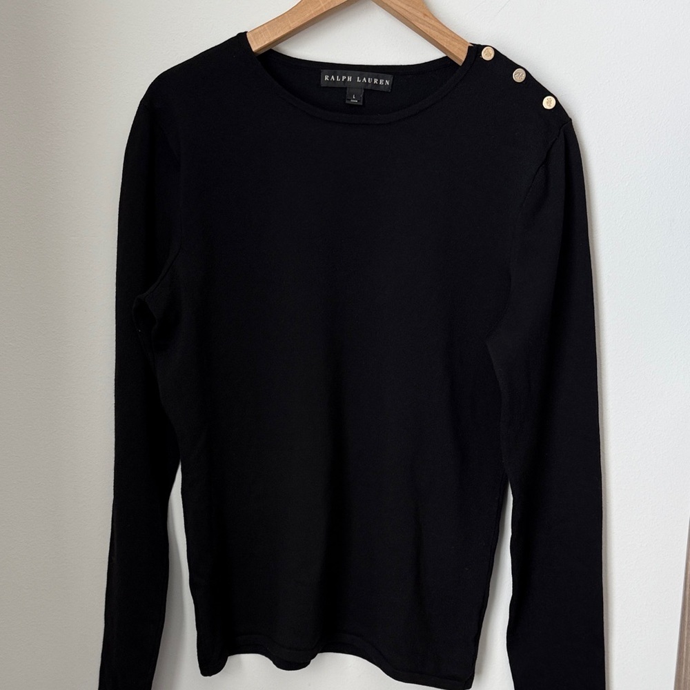 Ralph Lauren Black Wool Top with Button Accents